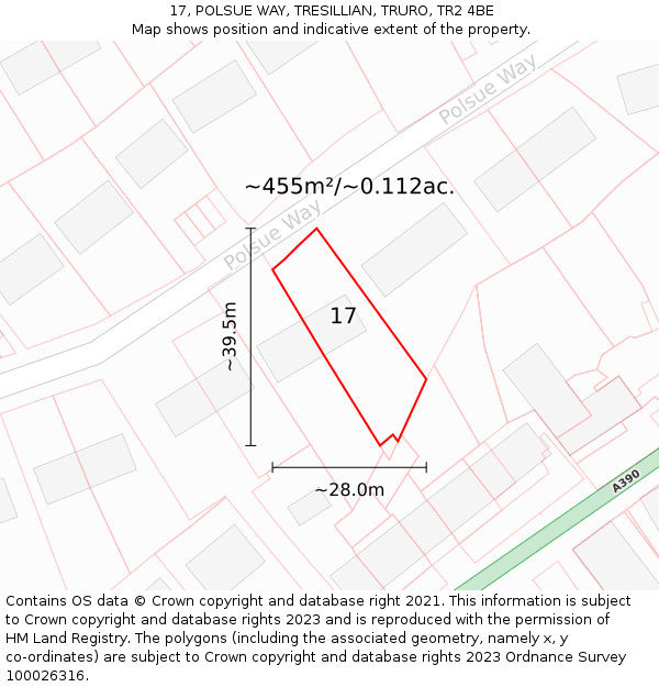 17, POLSUE WAY, TRESILLIAN, TRURO, TR2 4BE: Plot and title map
