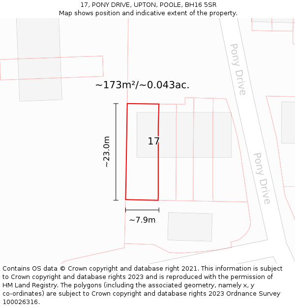 17, PONY DRIVE, UPTON, POOLE, BH16 5SR: Plot and title map