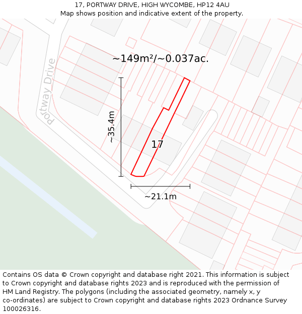 17, PORTWAY DRIVE, HIGH WYCOMBE, HP12 4AU: Plot and title map