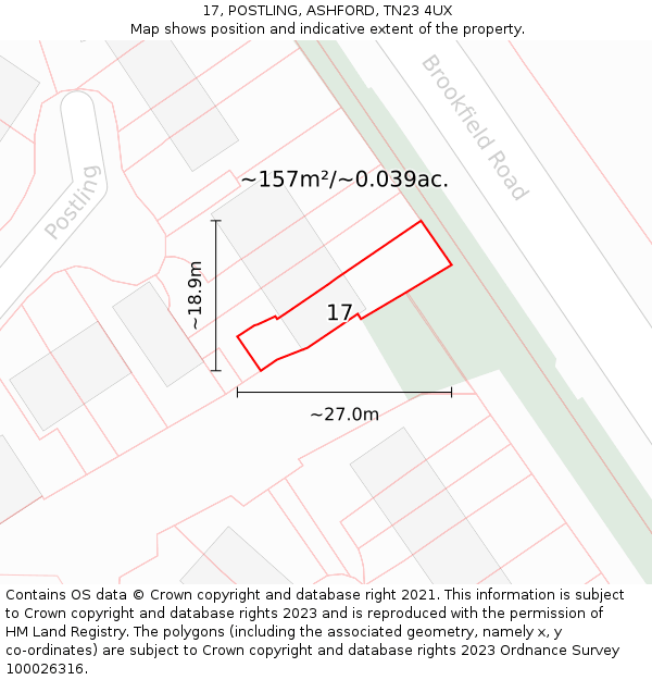17, POSTLING, ASHFORD, TN23 4UX: Plot and title map