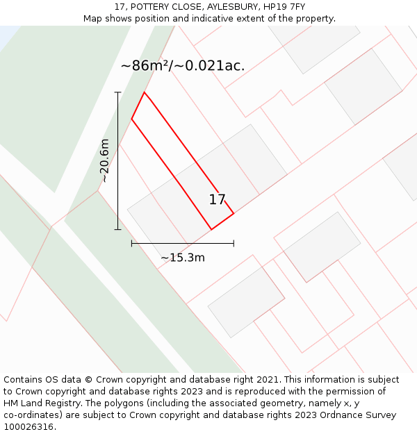 17, POTTERY CLOSE, AYLESBURY, HP19 7FY: Plot and title map