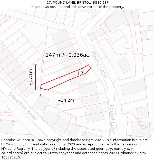 17, POUND LANE, BRISTOL, BS16 2EF: Plot and title map