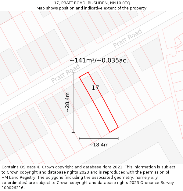 17, PRATT ROAD, RUSHDEN, NN10 0EQ: Plot and title map