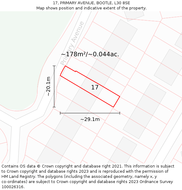 17, PRIMARY AVENUE, BOOTLE, L30 8SE: Plot and title map