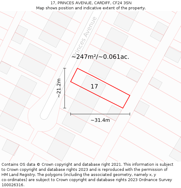17, PRINCES AVENUE, CARDIFF, CF24 3SN: Plot and title map