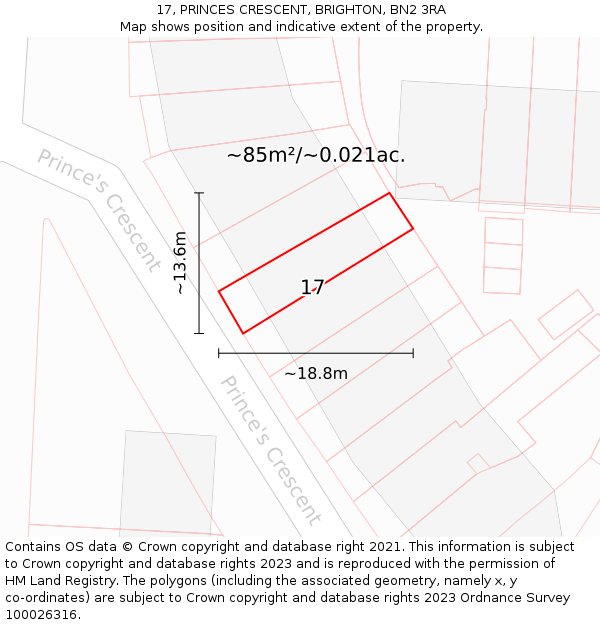17, PRINCES CRESCENT, BRIGHTON, BN2 3RA: Plot and title map