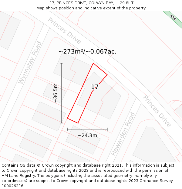 17, PRINCES DRIVE, COLWYN BAY, LL29 8HT: Plot and title map