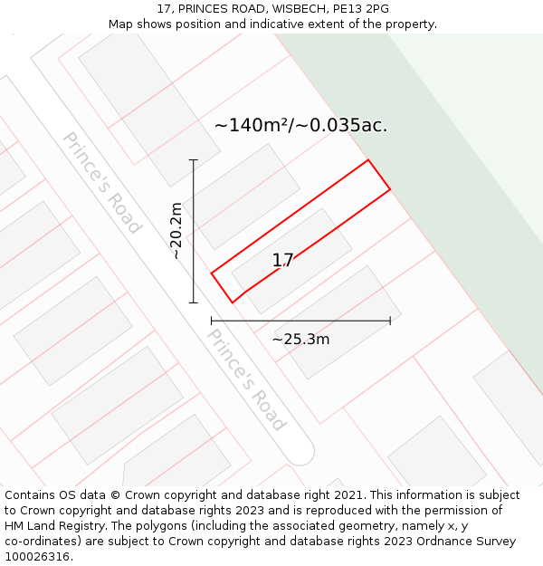 17, PRINCES ROAD, WISBECH, PE13 2PG: Plot and title map