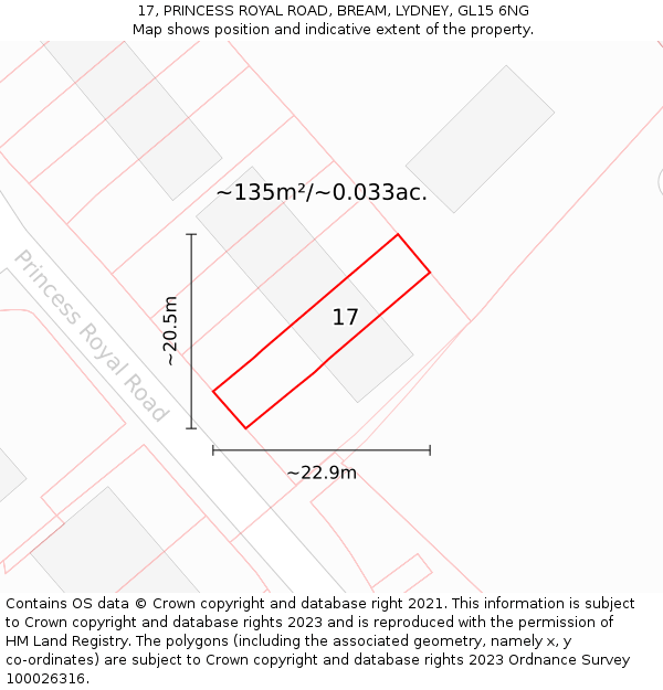 17, PRINCESS ROYAL ROAD, BREAM, LYDNEY, GL15 6NG: Plot and title map