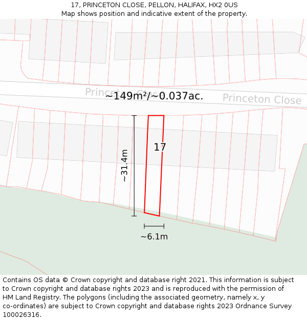 17, PRINCETON CLOSE, PELLON, HALIFAX, HX2 0US: Plot and title map