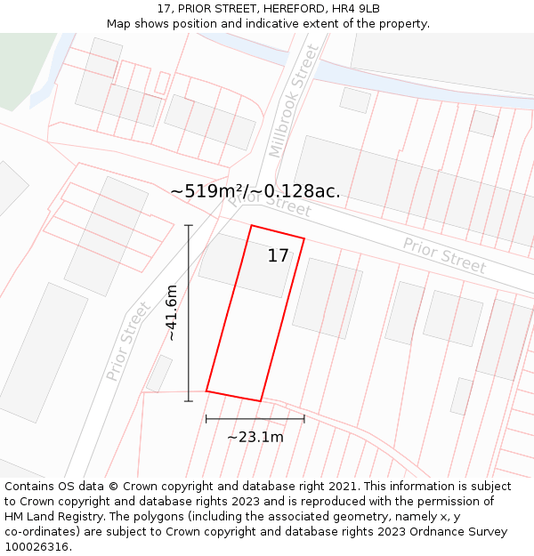 17, PRIOR STREET, HEREFORD, HR4 9LB: Plot and title map