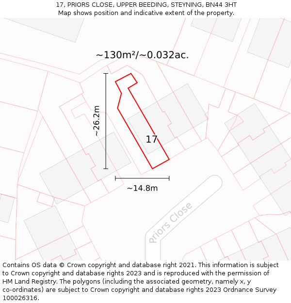17, PRIORS CLOSE, UPPER BEEDING, STEYNING, BN44 3HT: Plot and title map