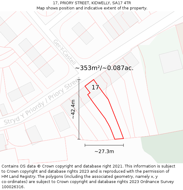 17, PRIORY STREET, KIDWELLY, SA17 4TR: Plot and title map
