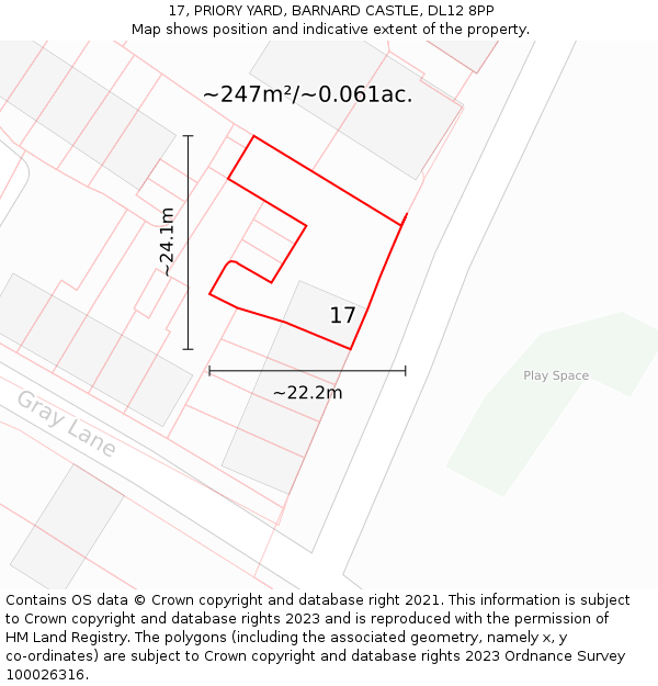 17, PRIORY YARD, BARNARD CASTLE, DL12 8PP: Plot and title map