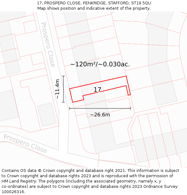 17, PROSPERO CLOSE, PENKRIDGE, STAFFORD, ST19 5QU: Plot and title map