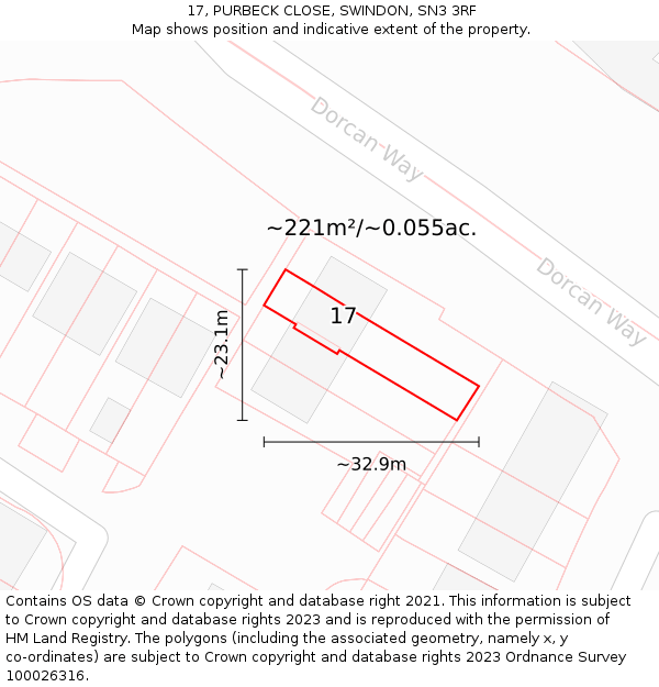 17, PURBECK CLOSE, SWINDON, SN3 3RF: Plot and title map