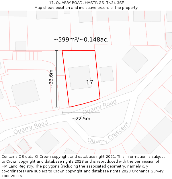 17, QUARRY ROAD, HASTINGS, TN34 3SE: Plot and title map