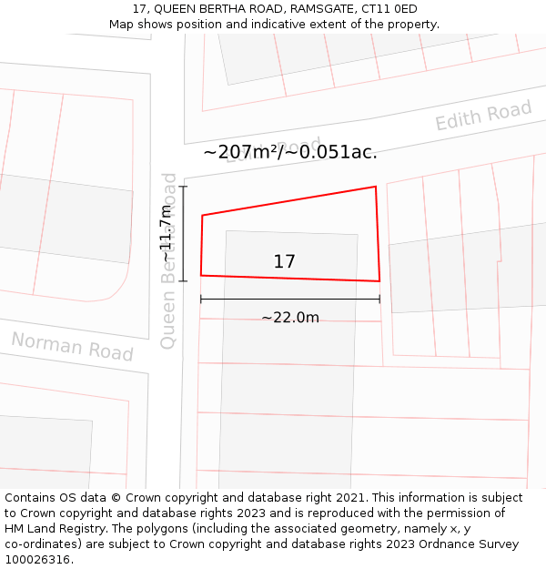 17, QUEEN BERTHA ROAD, RAMSGATE, CT11 0ED: Plot and title map