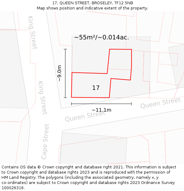 17, QUEEN STREET, BROSELEY, TF12 5NB: Plot and title map