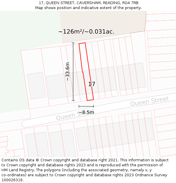 17, QUEEN STREET, CAVERSHAM, READING, RG4 7RB: Plot and title map