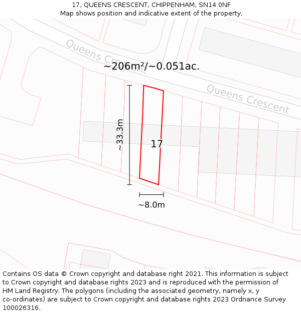 17, QUEENS CRESCENT, CHIPPENHAM, SN14 0NF: Plot and title map