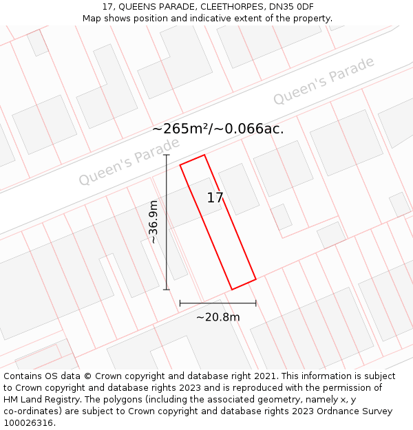 17, QUEENS PARADE, CLEETHORPES, DN35 0DF: Plot and title map