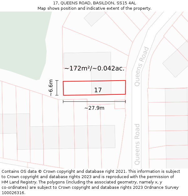 17, QUEENS ROAD, BASILDON, SS15 4AL: Plot and title map