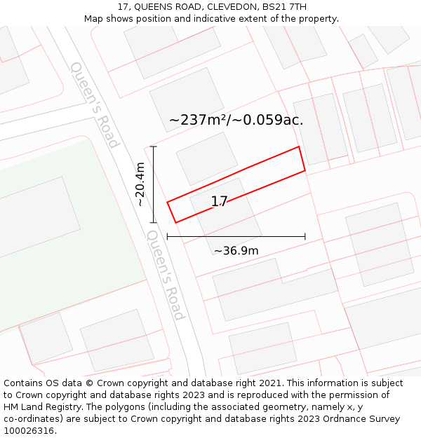 17, QUEENS ROAD, CLEVEDON, BS21 7TH: Plot and title map
