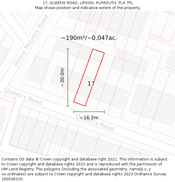 17, QUEENS ROAD, LIPSON, PLYMOUTH, PL4 7PL: Plot and title map