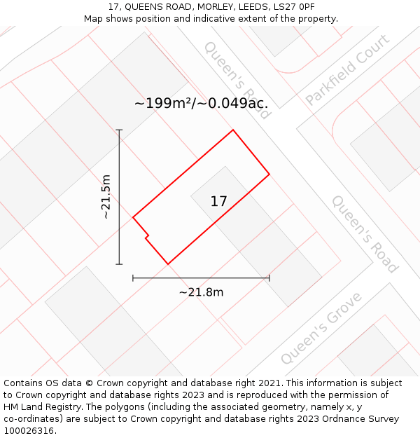 17, QUEENS ROAD, MORLEY, LEEDS, LS27 0PF: Plot and title map