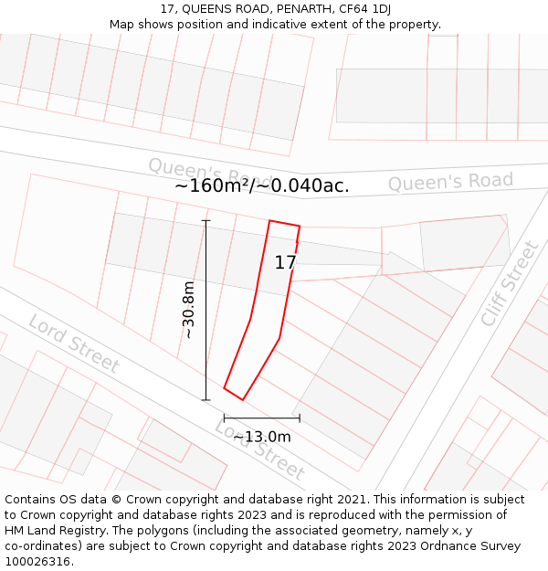 17, QUEENS ROAD, PENARTH, CF64 1DJ: Plot and title map