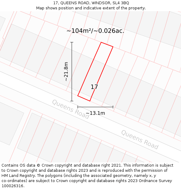 17, QUEENS ROAD, WINDSOR, SL4 3BQ: Plot and title map