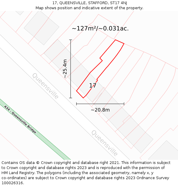 17, QUEENSVILLE, STAFFORD, ST17 4NJ: Plot and title map