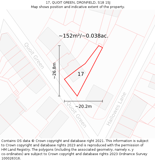 17, QUOIT GREEN, DRONFIELD, S18 1SJ: Plot and title map