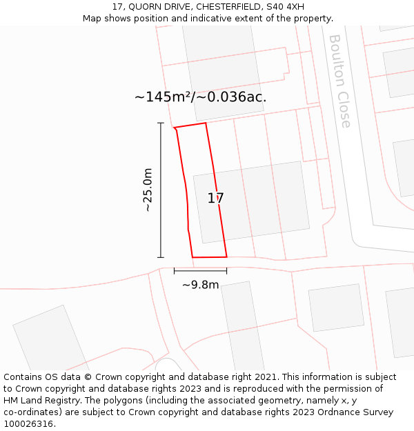 17, QUORN DRIVE, CHESTERFIELD, S40 4XH: Plot and title map