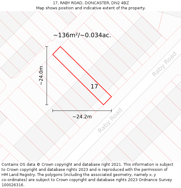 17, RABY ROAD, DONCASTER, DN2 4BZ: Plot and title map