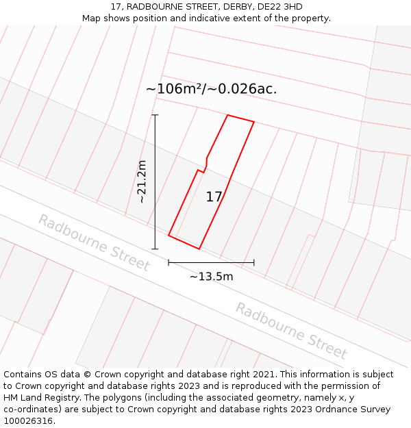 17, RADBOURNE STREET, DERBY, DE22 3HD: Plot and title map