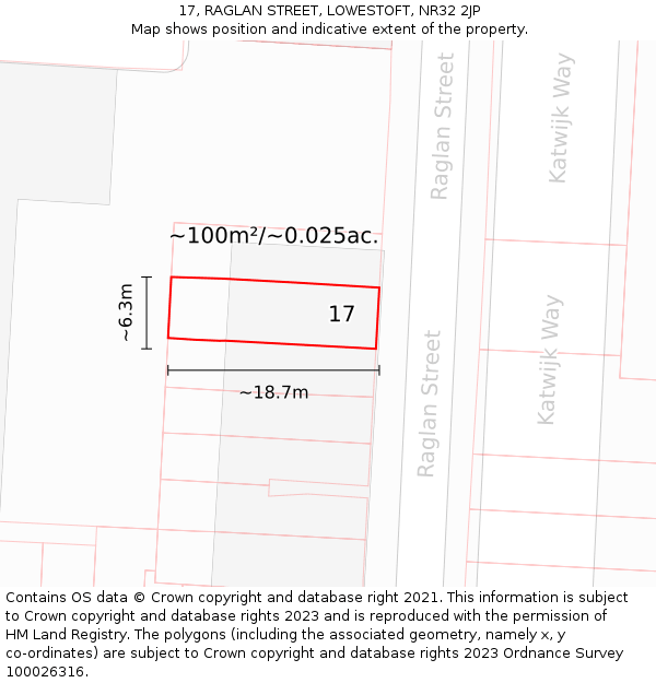 17, RAGLAN STREET, LOWESTOFT, NR32 2JP: Plot and title map