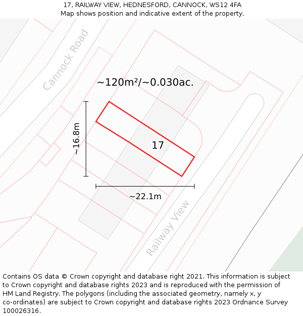 17, RAILWAY VIEW, HEDNESFORD, CANNOCK, WS12 4FA: Plot and title map