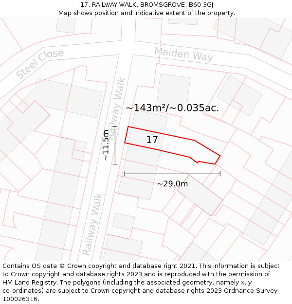 17, RAILWAY WALK, BROMSGROVE, B60 3GJ: Plot and title map
