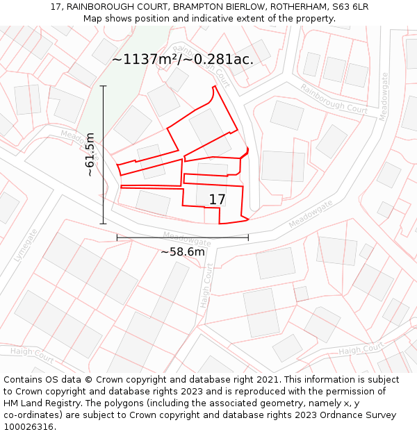 17, RAINBOROUGH COURT, BRAMPTON BIERLOW, ROTHERHAM, S63 6LR: Plot and title map