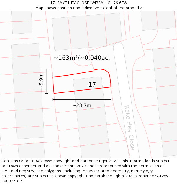 17, RAKE HEY CLOSE, WIRRAL, CH46 6EW: Plot and title map