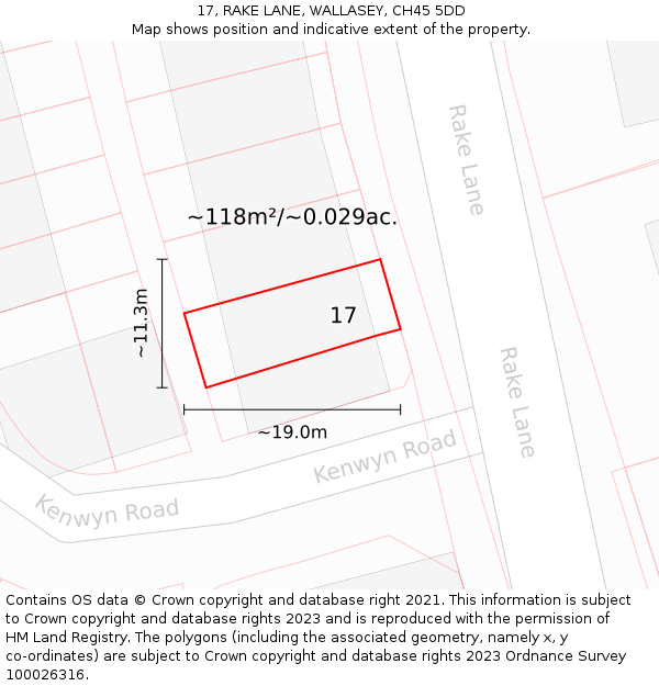 17, RAKE LANE, WALLASEY, CH45 5DD: Plot and title map