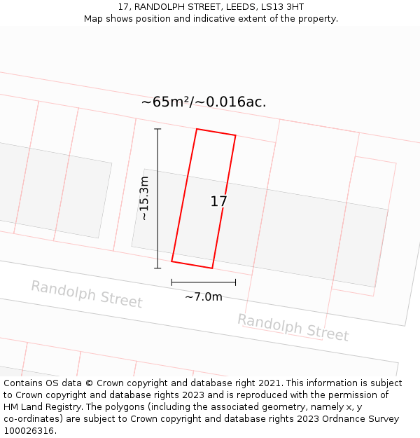 17, RANDOLPH STREET, LEEDS, LS13 3HT: Plot and title map