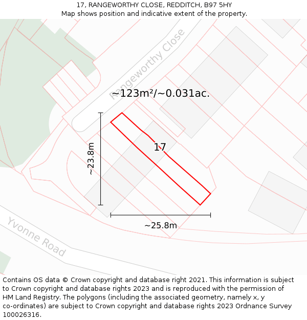 17, RANGEWORTHY CLOSE, REDDITCH, B97 5HY: Plot and title map