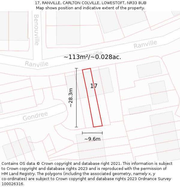 17, RANVILLE, CARLTON COLVILLE, LOWESTOFT, NR33 8UB: Plot and title map