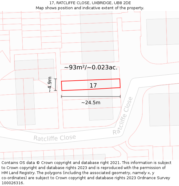 17, RATCLIFFE CLOSE, UXBRIDGE, UB8 2DE: Plot and title map
