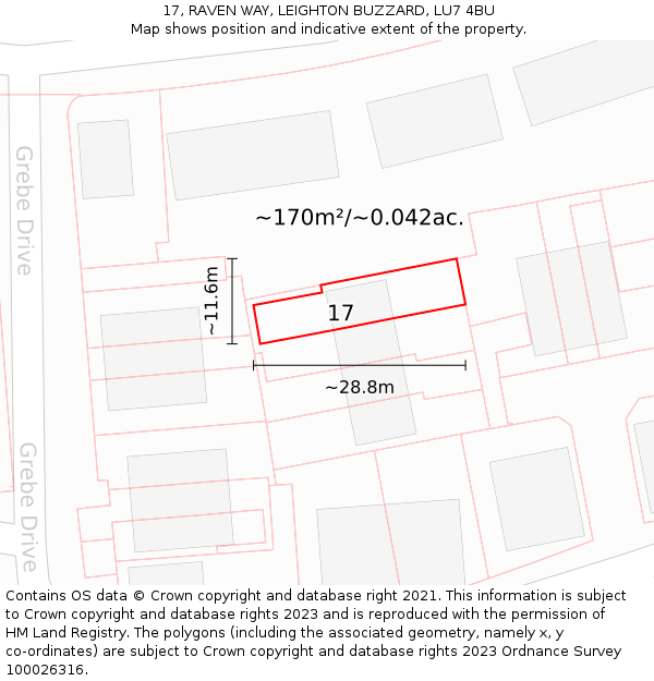17, RAVEN WAY, LEIGHTON BUZZARD, LU7 4BU: Plot and title map