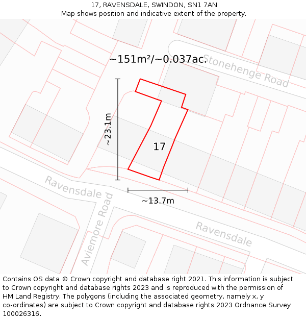 17, RAVENSDALE, SWINDON, SN1 7AN: Plot and title map