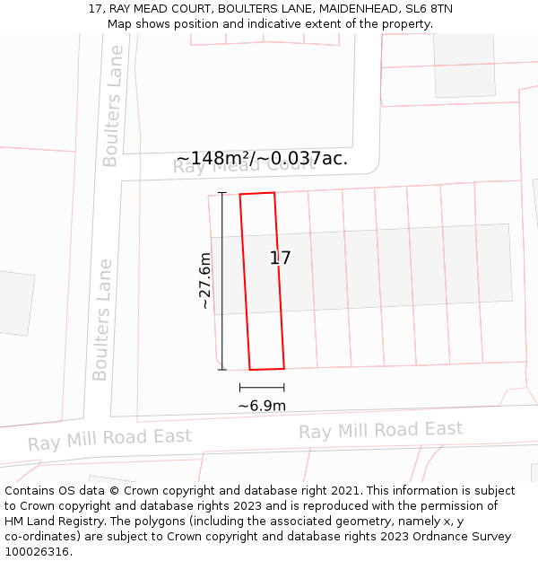17, RAY MEAD COURT, BOULTERS LANE, MAIDENHEAD, SL6 8TN: Plot and title map